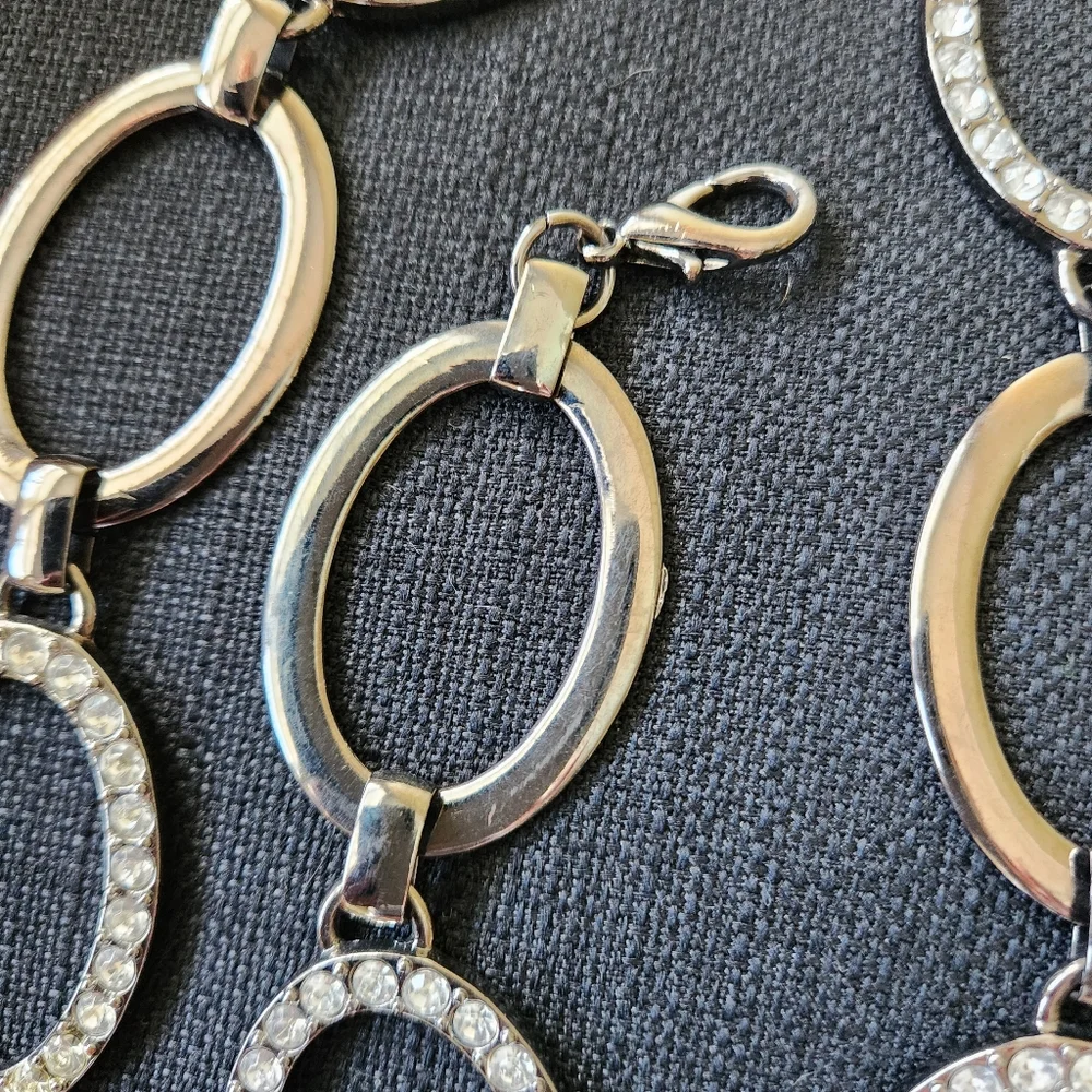 Vintage Silver Tone Chunky Oval Link Statement Chain Accessory - Rhinestones